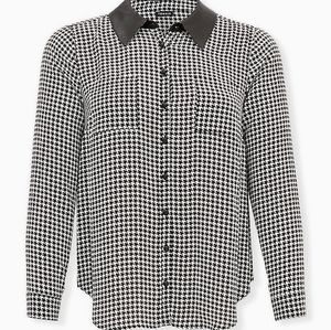 Torrid Black & White Faux Leather Collar Blouse